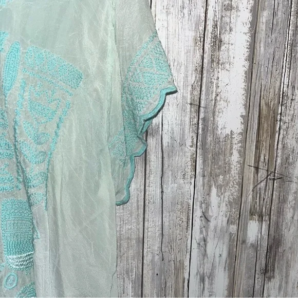 Johnny Was Folk Teal Embroidered Top - Picture 5 of 7